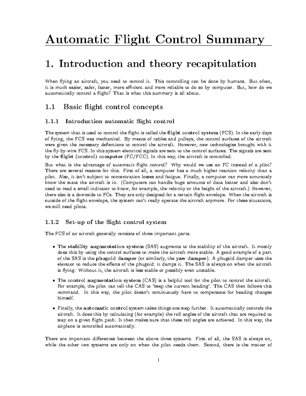 Summary Automatic Flight Control System Design H16 Automatic Flight
