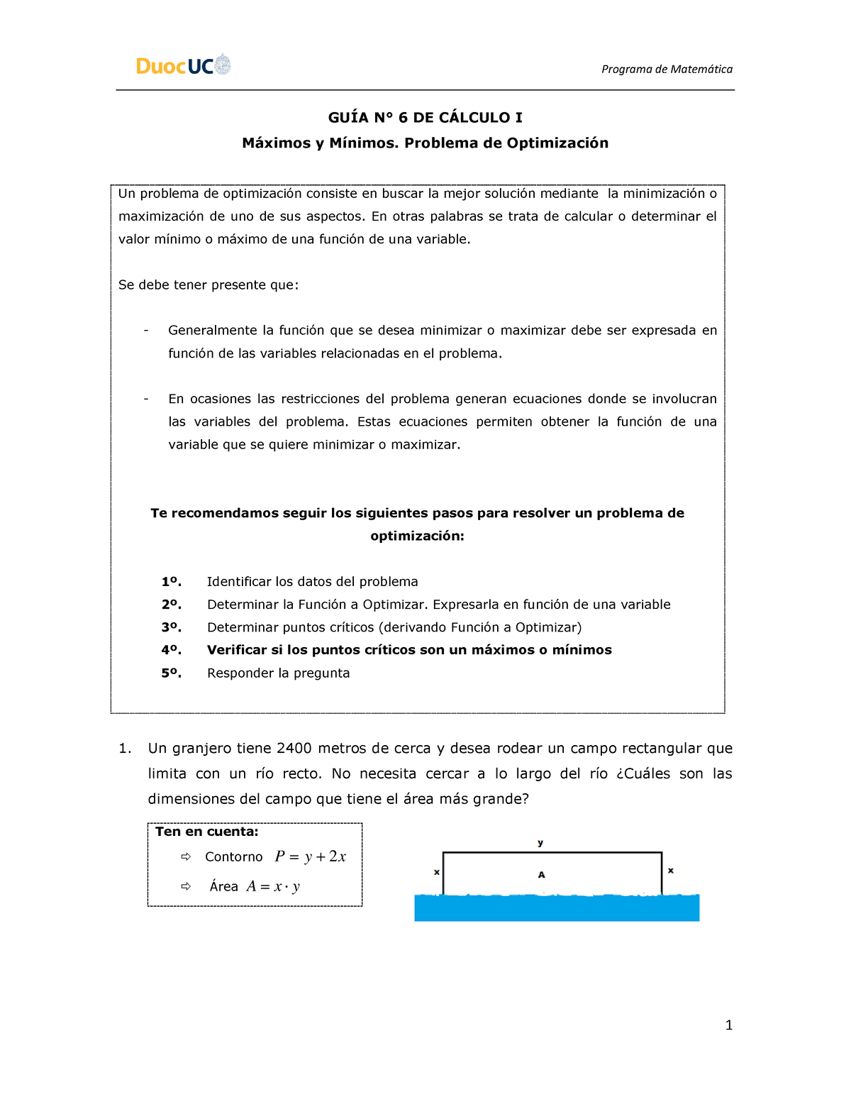 Guia 6 Calculo 1 Maximos Y Minimos Problemas De Optimizacion - GUÍA N ...