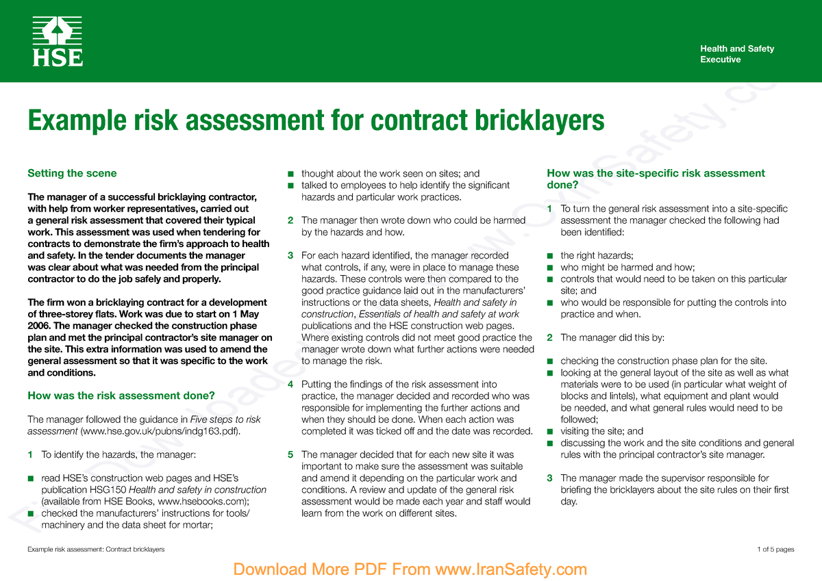 Risk assment - health and safety risk - File Downloaded from OxinSafety ...