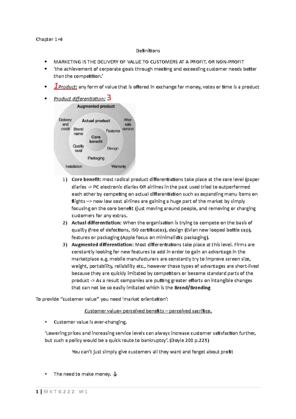 Week 1 - Lecture notes 1 - Chapter 1+ Definitions MARKETING IS THE ...