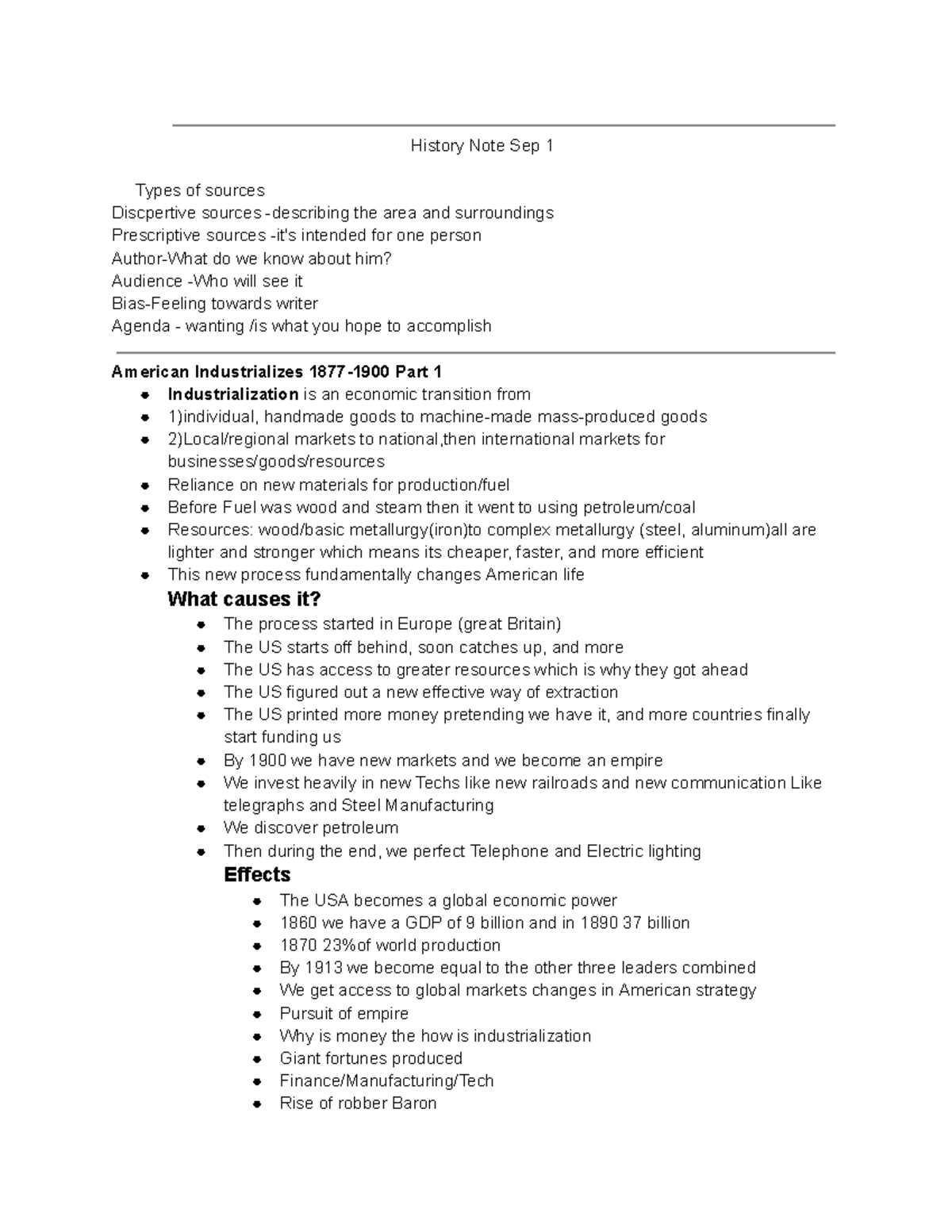 History Notes 1 - History Note Sep 1 Types of sources Discpertive ...