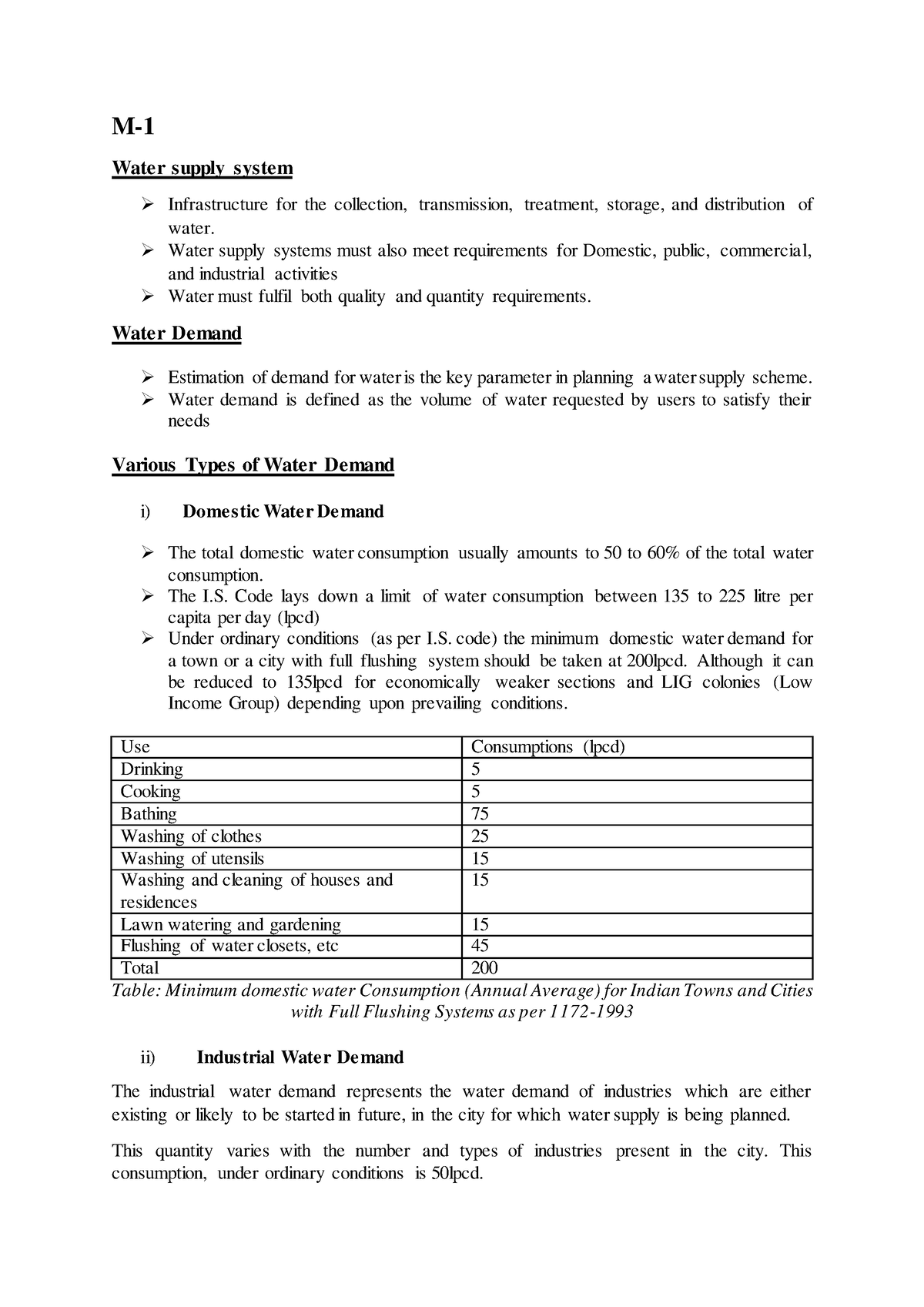 Module 1 notes - M- Water supply system Infrastructure for the ...