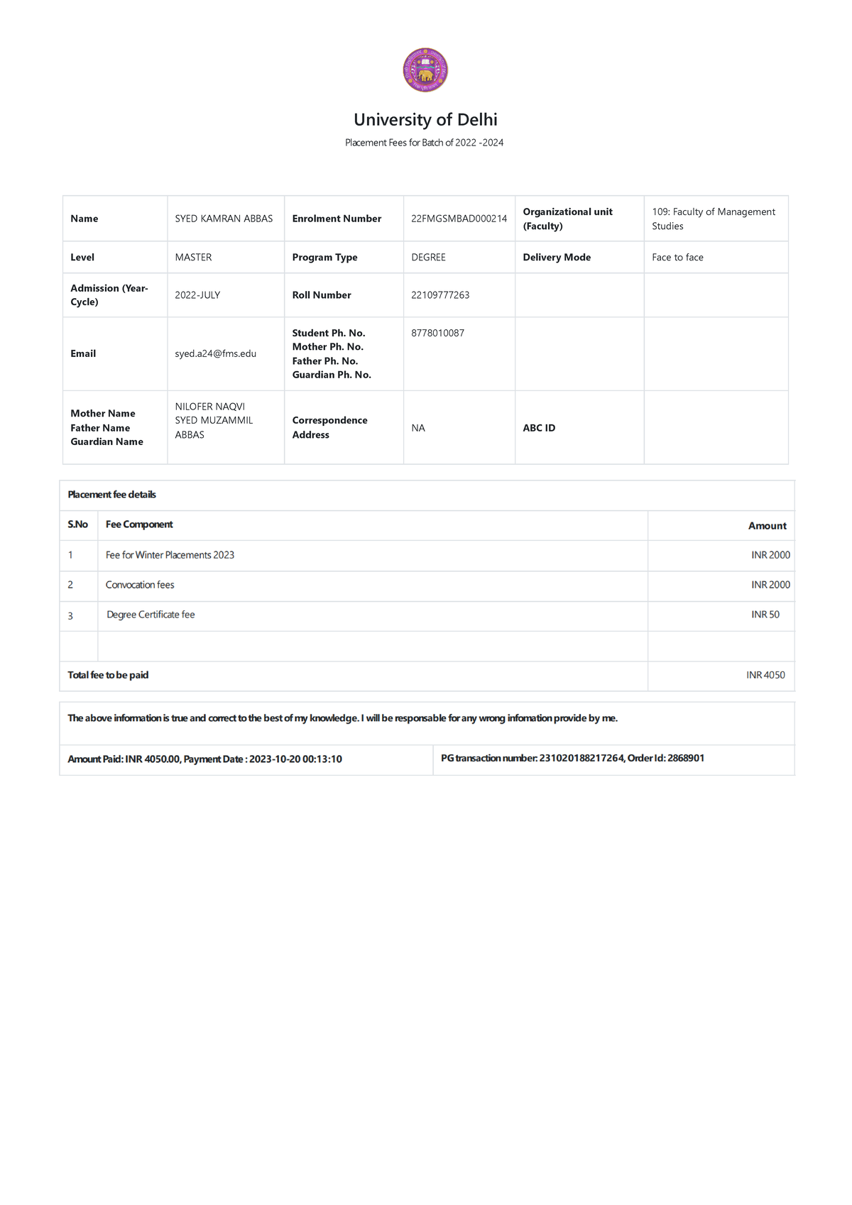 Samarth e Gov (3) University of Delhi Name SYED KAMRAN ABBAS