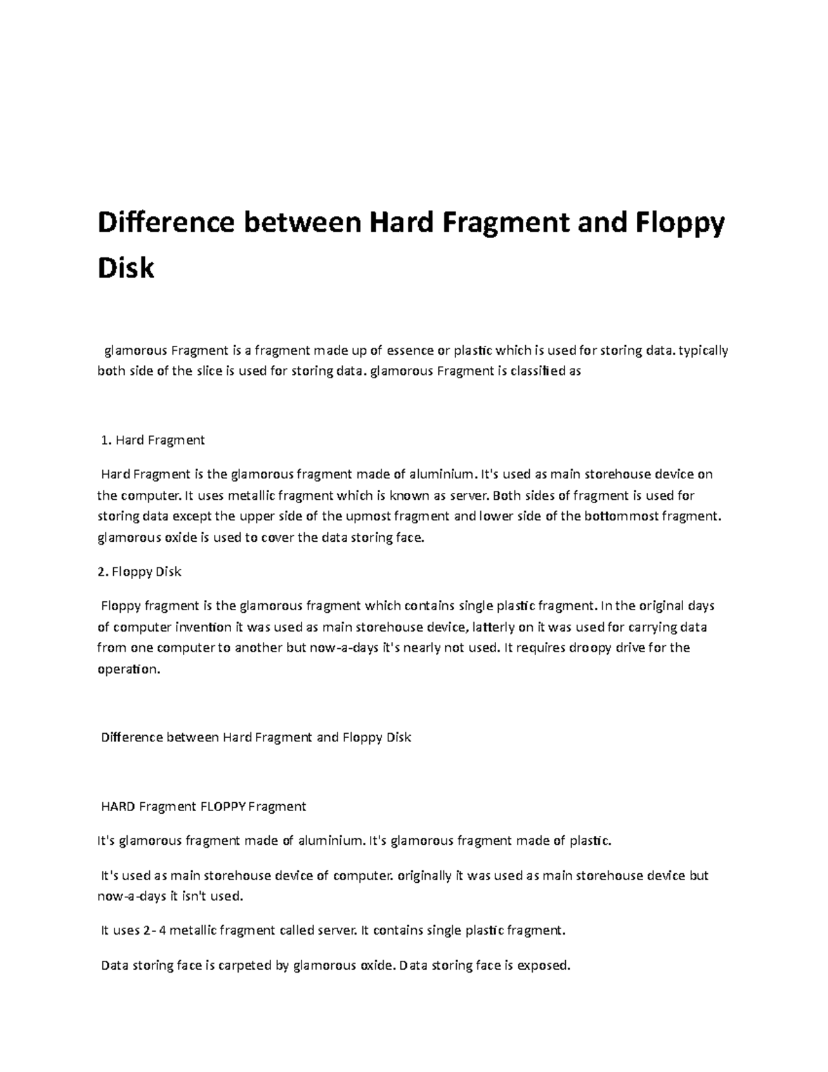 Difference between Hard Fragment and Floppy Disk Difference between