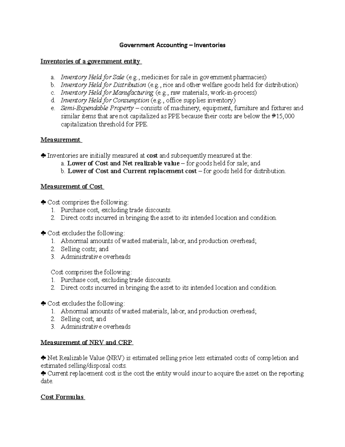 Inventories of a government entity - Government Accounting ...