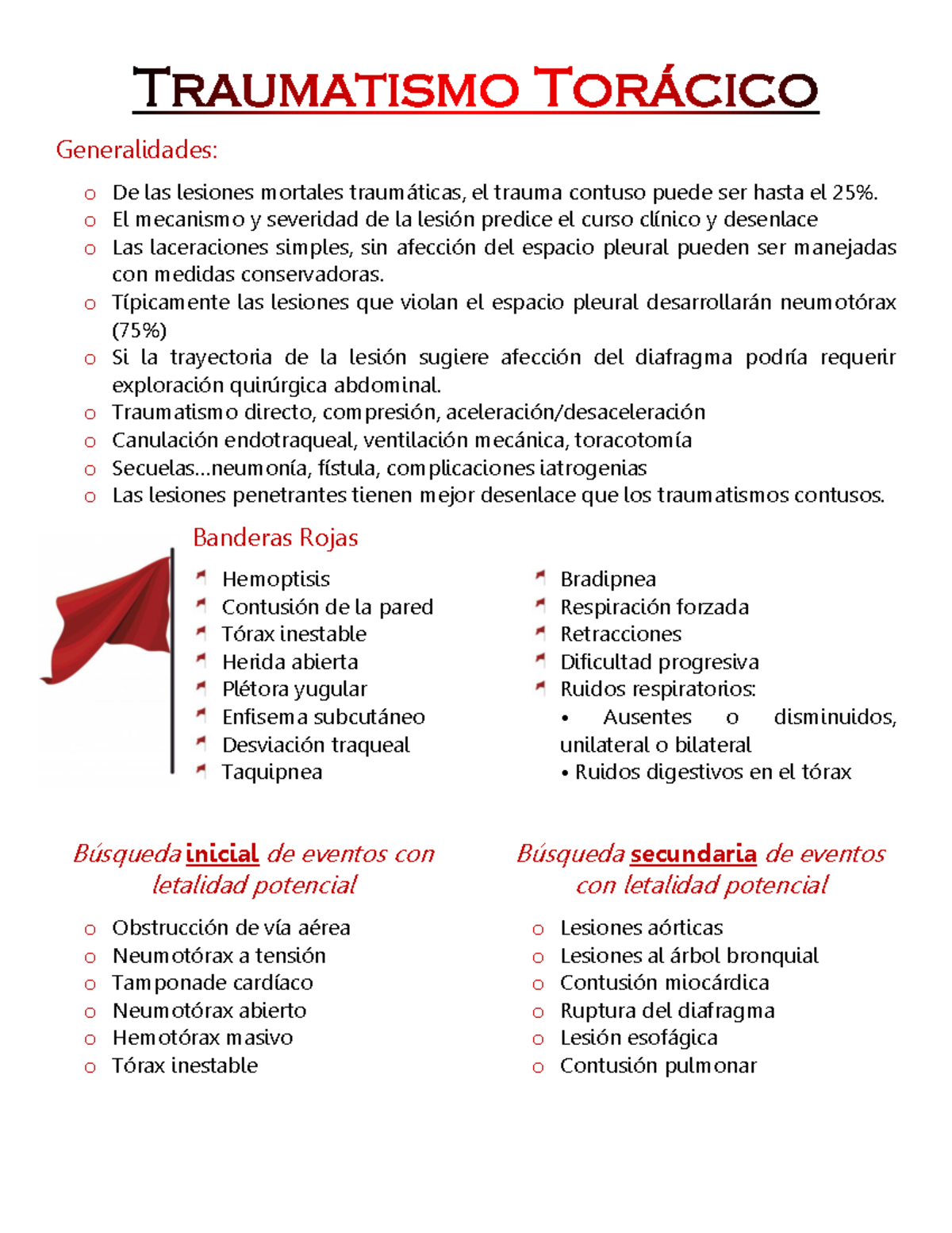 11 Traumatismo torácico Generalidades o De las lesiones mortales traumáticas, el trauma