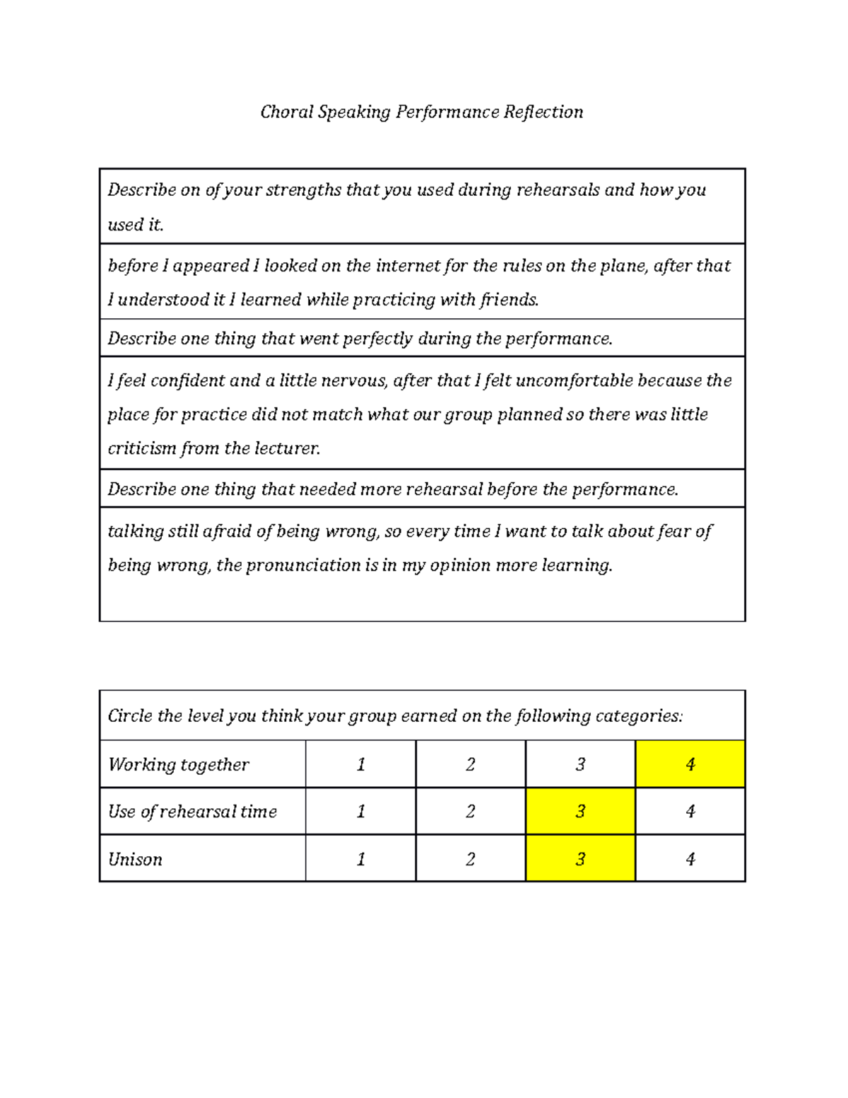 Reflection PLS Individu 2 Choral Speaking Performance Reflection