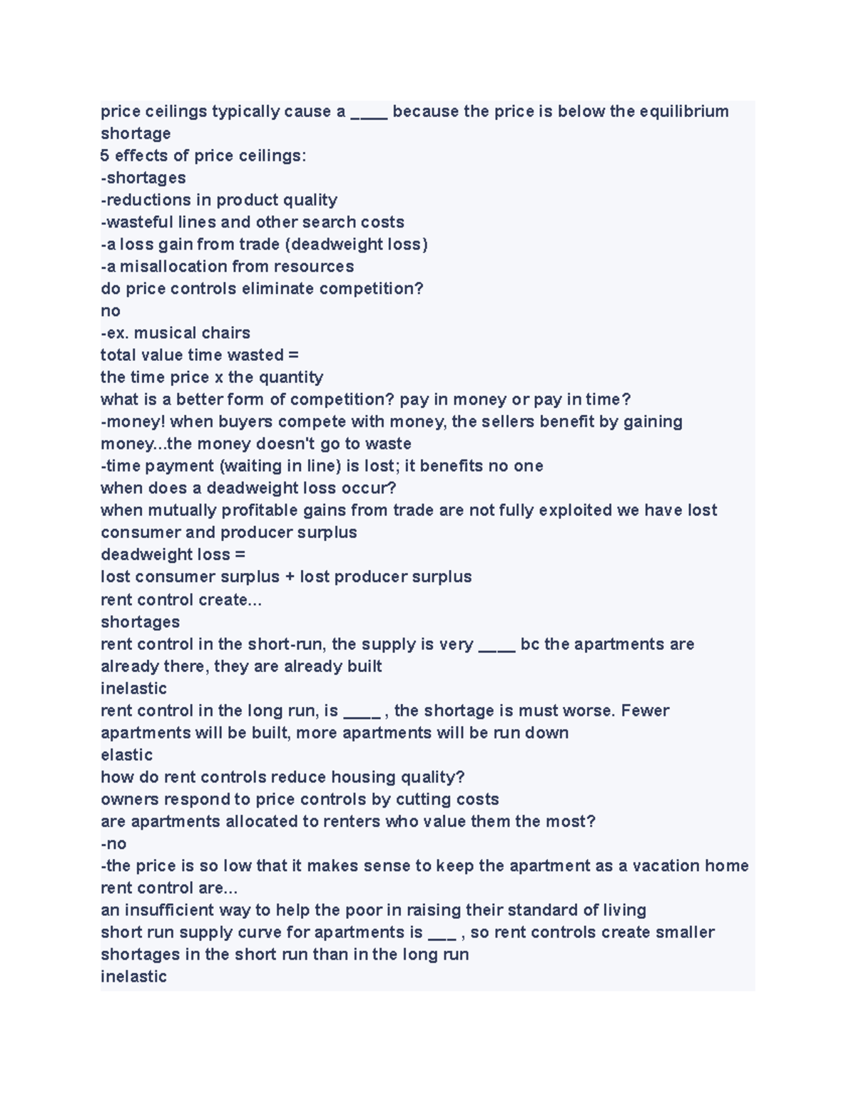 ECO201 #12 (25) - EXAM HELP - price ceilings typically cause a ...