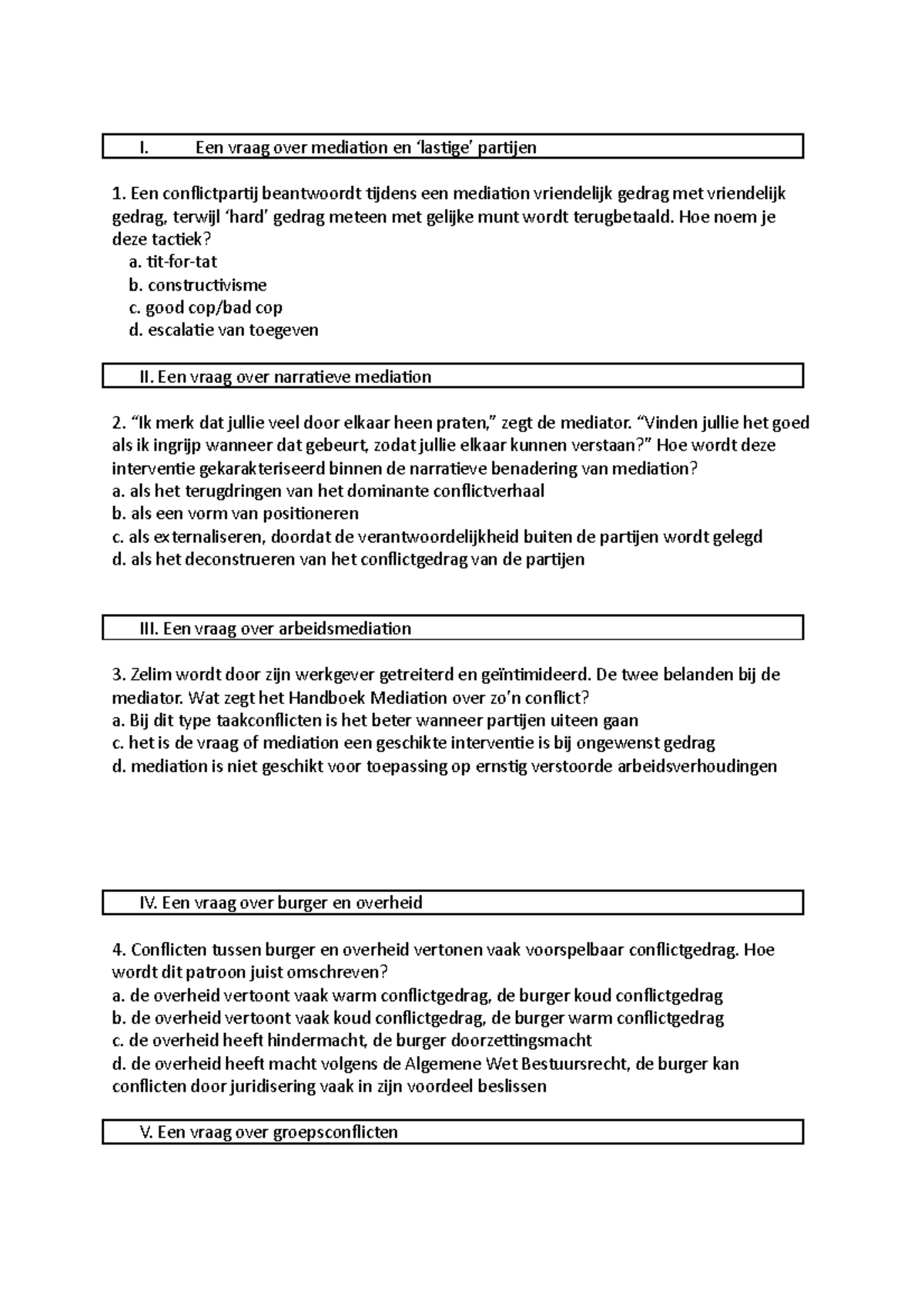 Oefententamen CFL-B Blok B - I. Een Vraag Over Mediation En ‘lastige ...