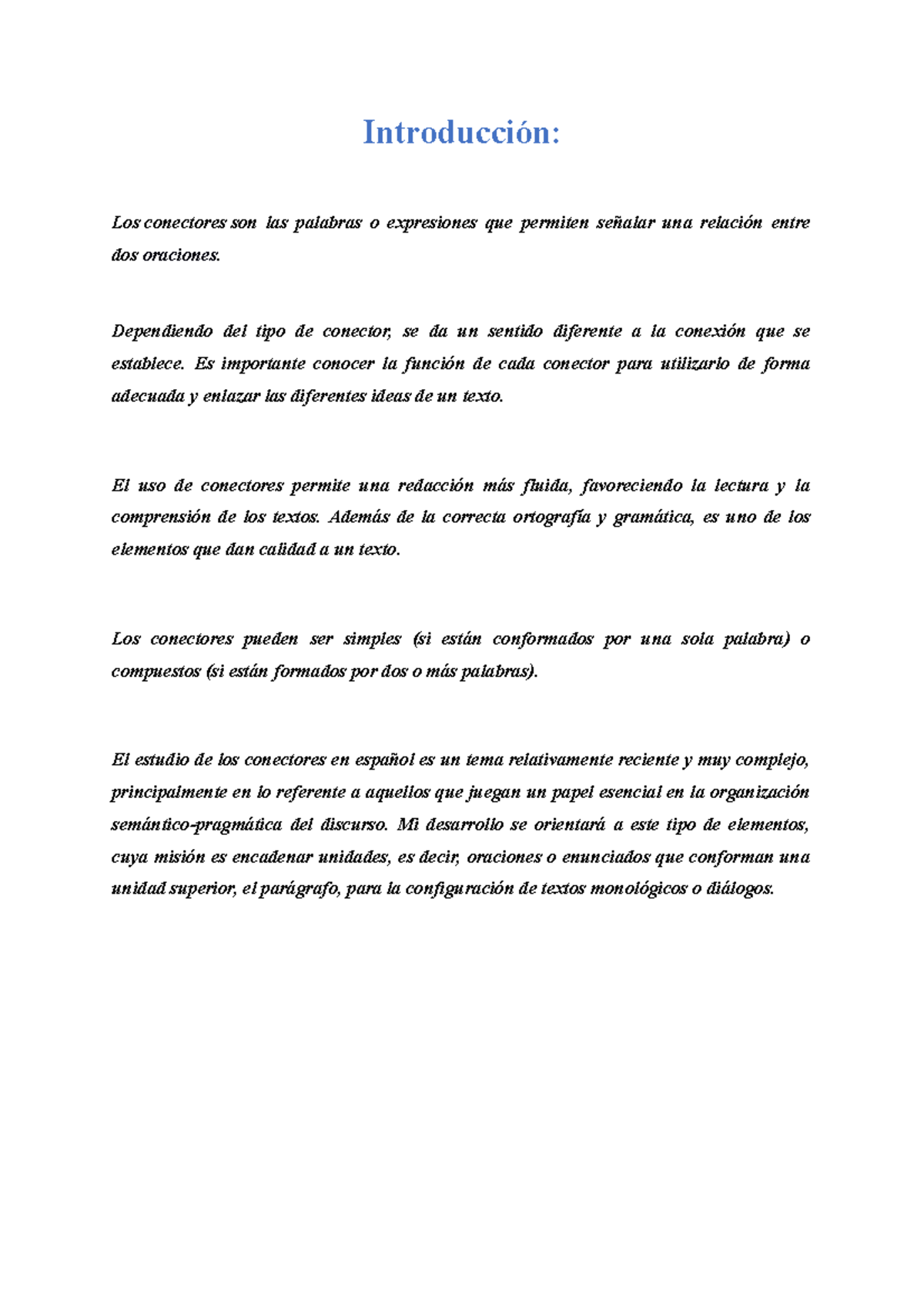 Los conectores - Español - UFHEC - Studocu
