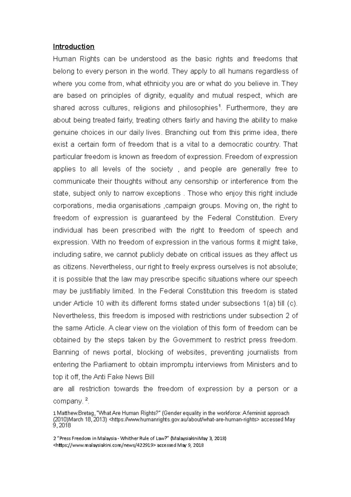 Introduction - Introduction Human Rights can be understood as the basic ...