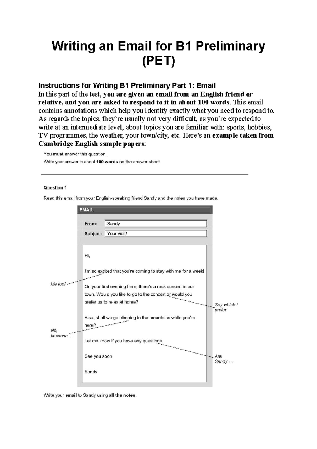 Writing an Email for B1 Preliminary - Writing an Email for B1 ...