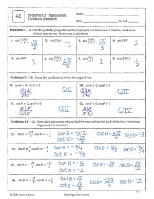 fundamental trigonometric identities homework 5.1