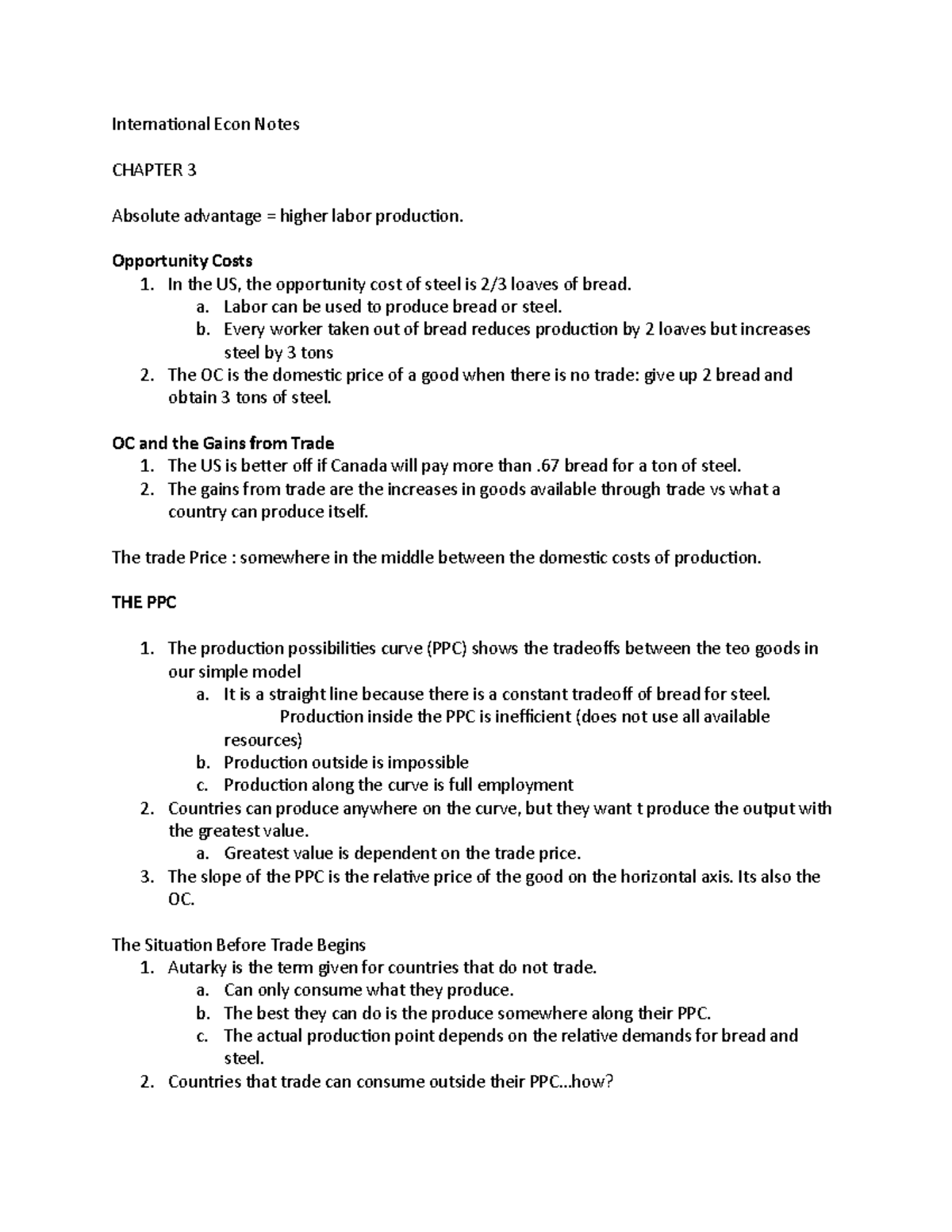 International Econ Notes - International Econ Notes CHAPTER 3 Absolute ...