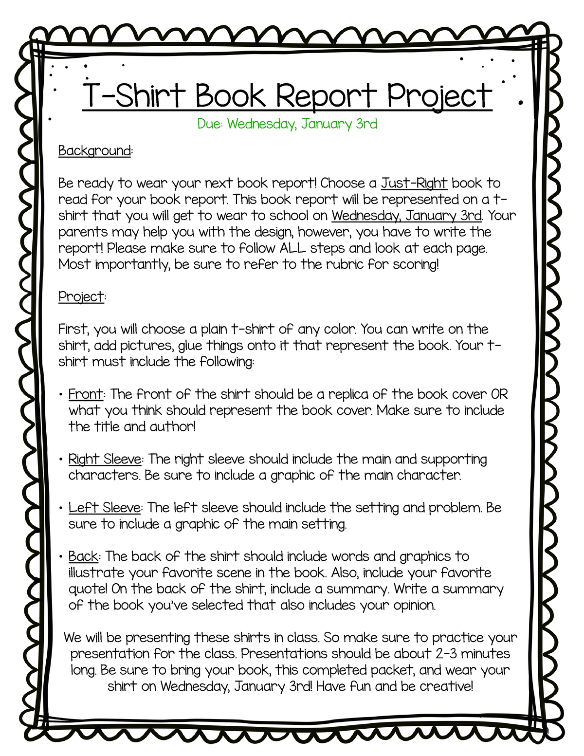 t shirt book report project