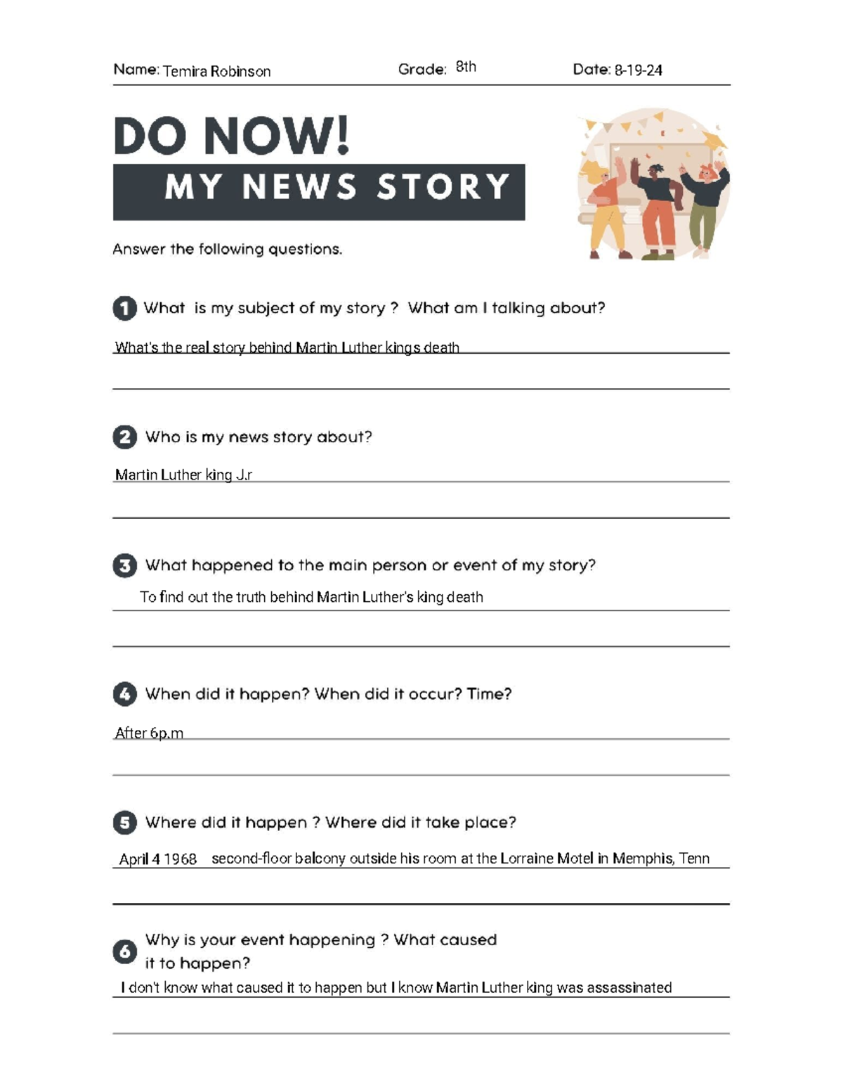 Kami Export - Temira Robinson - Do Now Writing News Story Worksheet ...