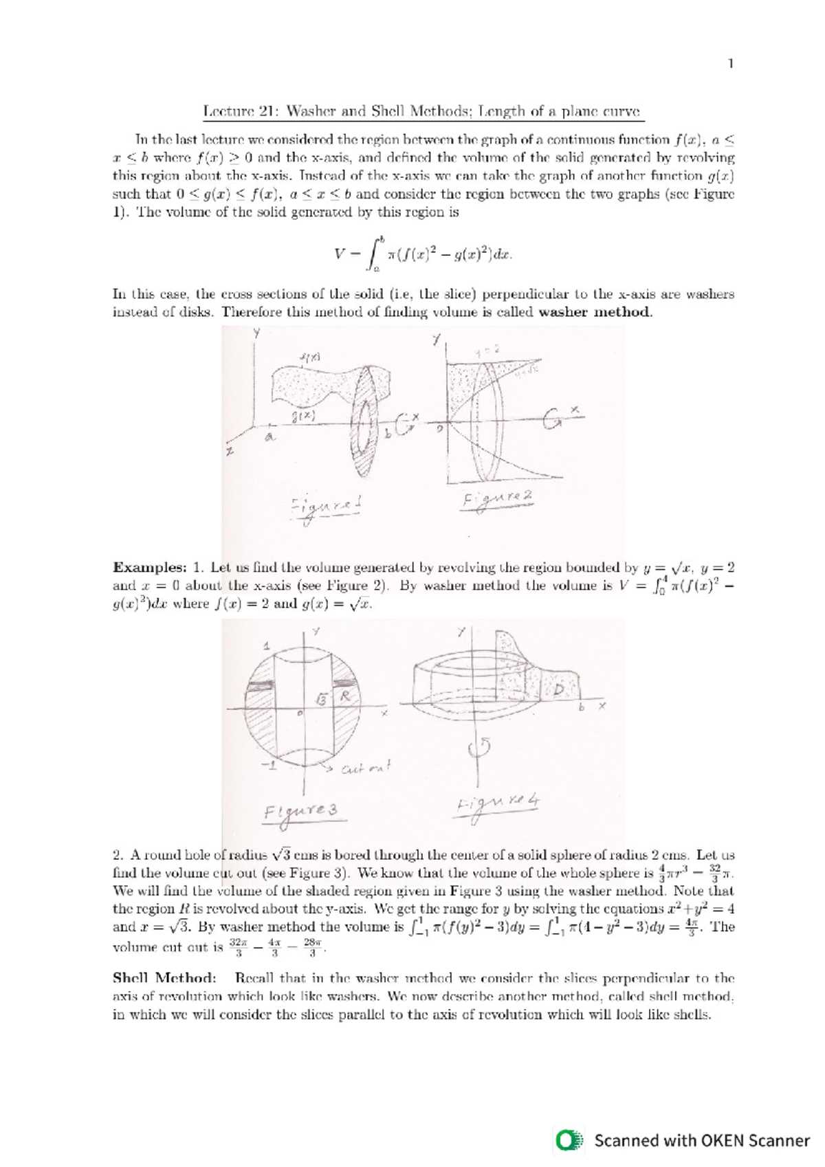 Calculus Washer and Shell Methods, Pappus's theorems, Calculus of Vector Valued Functions