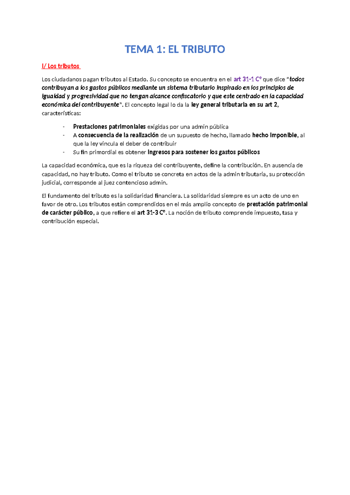 Tema 1 tributo - notas de clase - TEMA 1: EL TRIBUTO I/ Los tributos ...