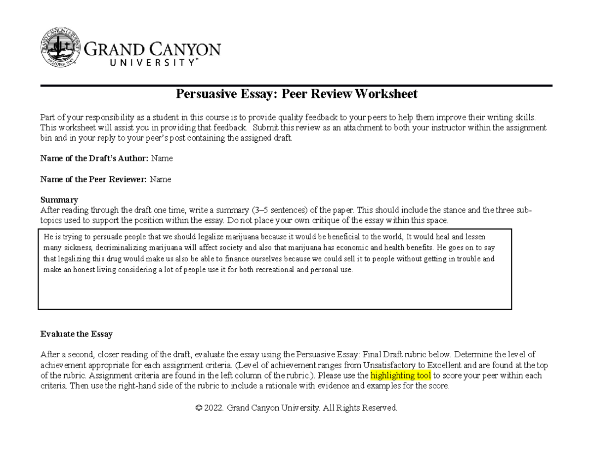 PHI 105 T 6 Persuasive Essay Peer Review Worksheet PHI 105 GCU   Thumb 1200 927 