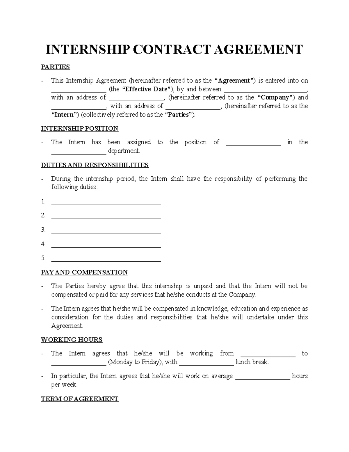 Internship Contract Agreement Signaturely - INTERNSHIP CONTRACT ...