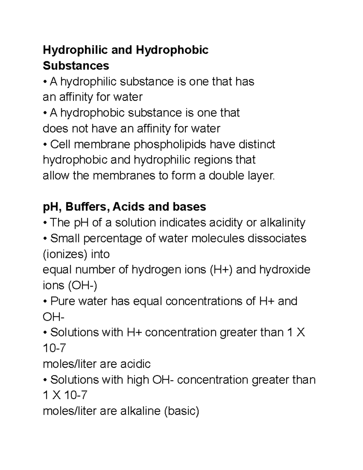 BIOL 1345 Module 2 Water Hydrophilic and Hydrophobic Substances A hydrophilic substance is one