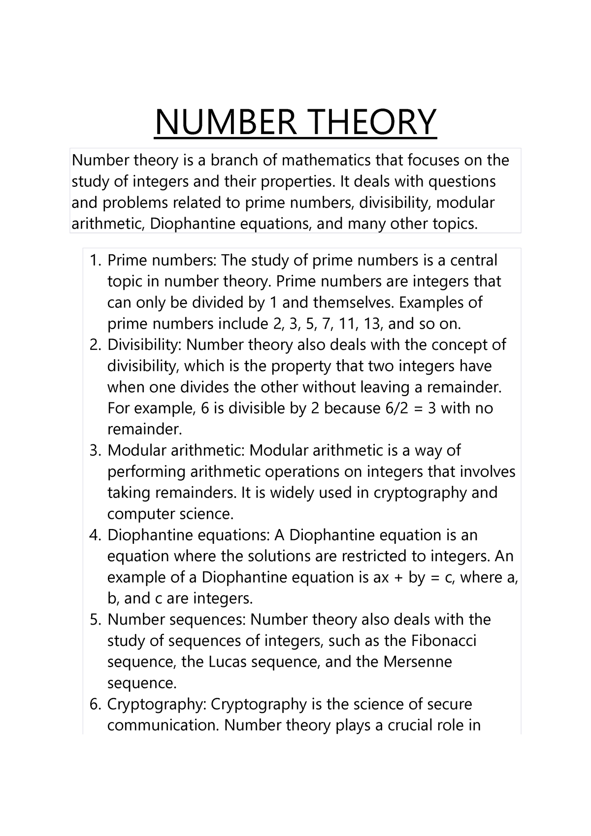 research in number theory