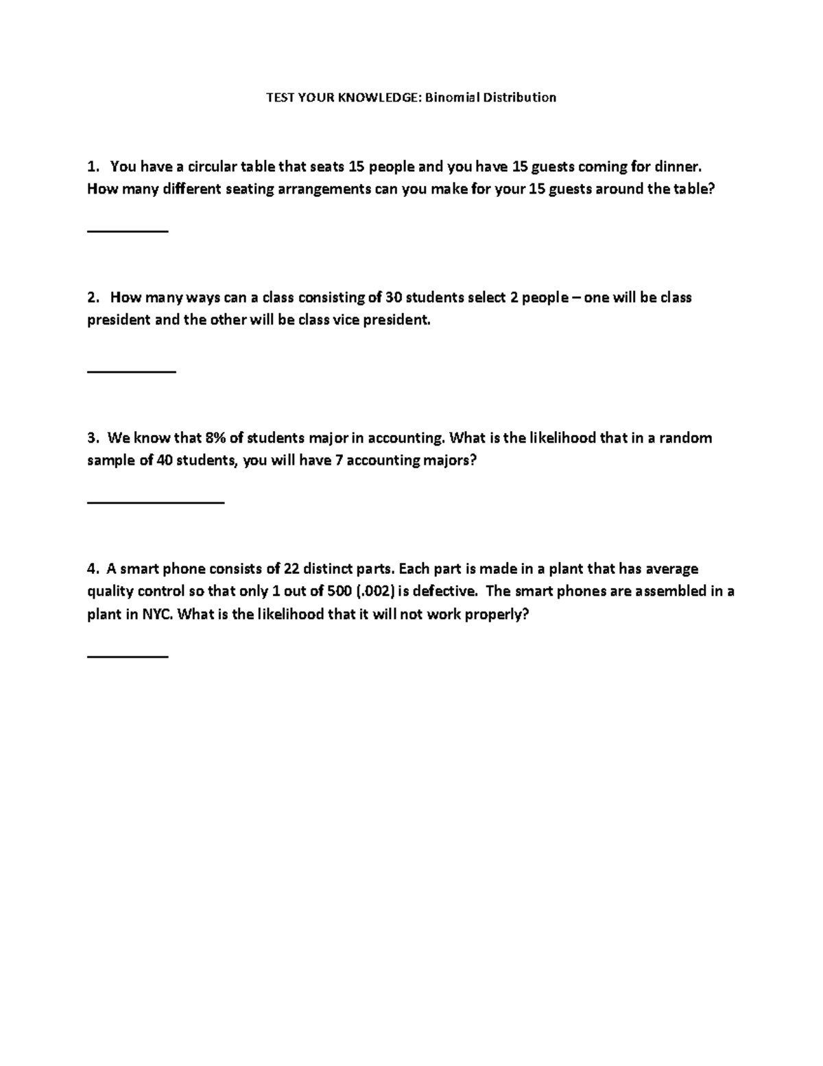 Binomial Distribution Do Now - TEST YOUR KNOWLEDGE: Binomial ...