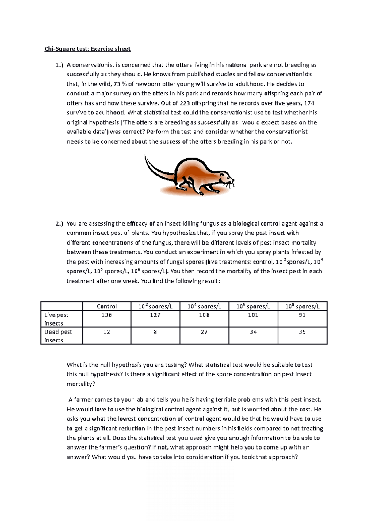Exercise sheet Chi Square - Chi-Square test: Exercise sheet 1.) A ...