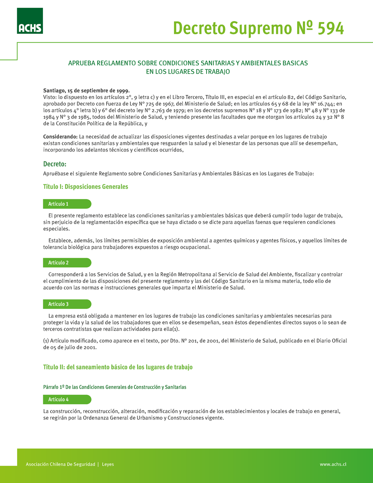 Decretosupremo594 Grade 70 Aprueba Reglamento Sobre Condiciones Sanitarias Y Ambientales 5494