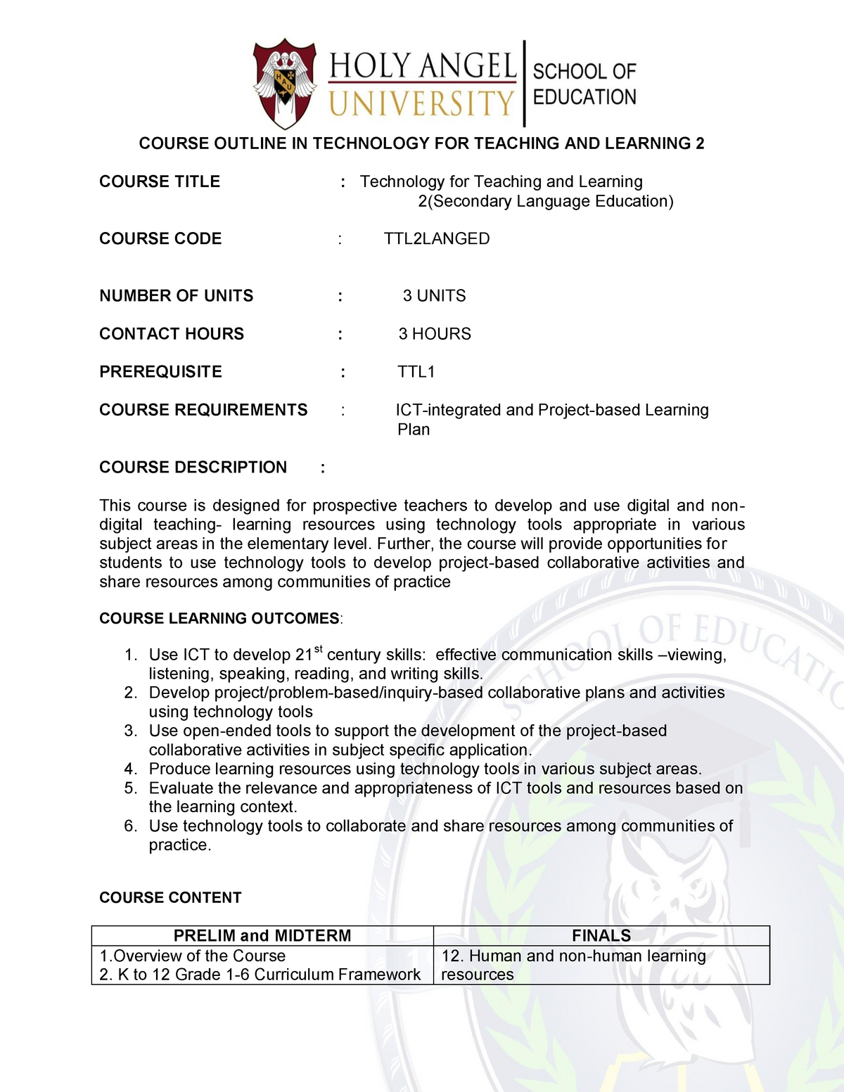 TTL2 Language Education - COURSE OUTLINE IN TECHNOLOGY FOR TEACHING AND ...