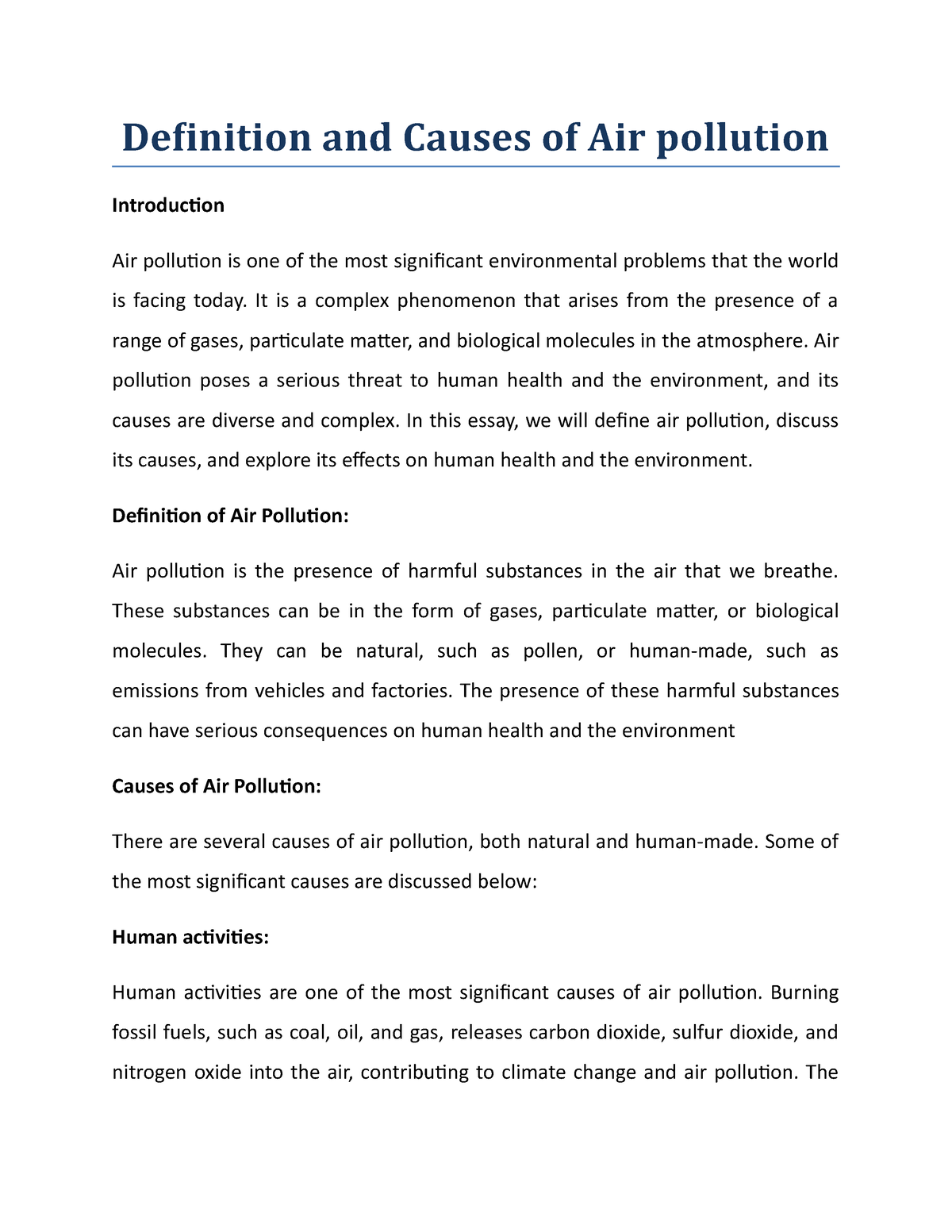 Definition And Causes Of Air Pollution Definition And Causes Of Air Pollution Introduction Air 6351