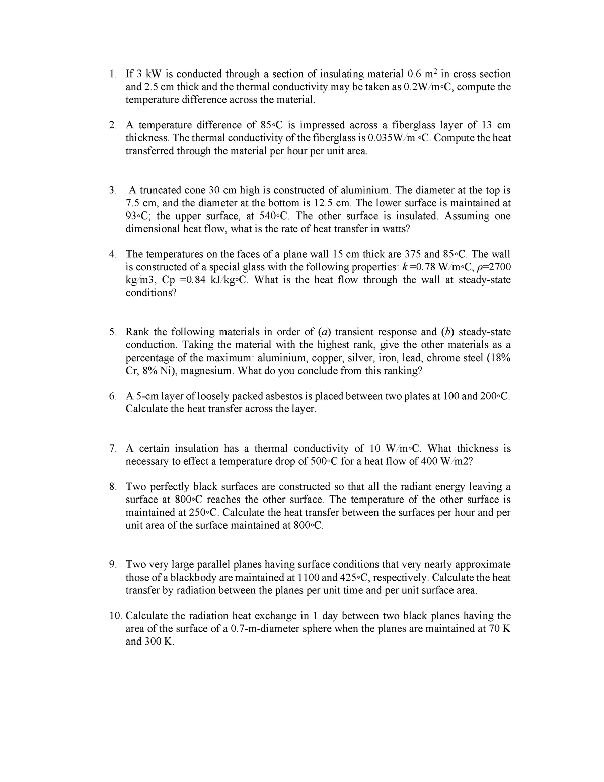 HT Tutorials 1 - heat transfer problems - If 3 kW is conducted through ...