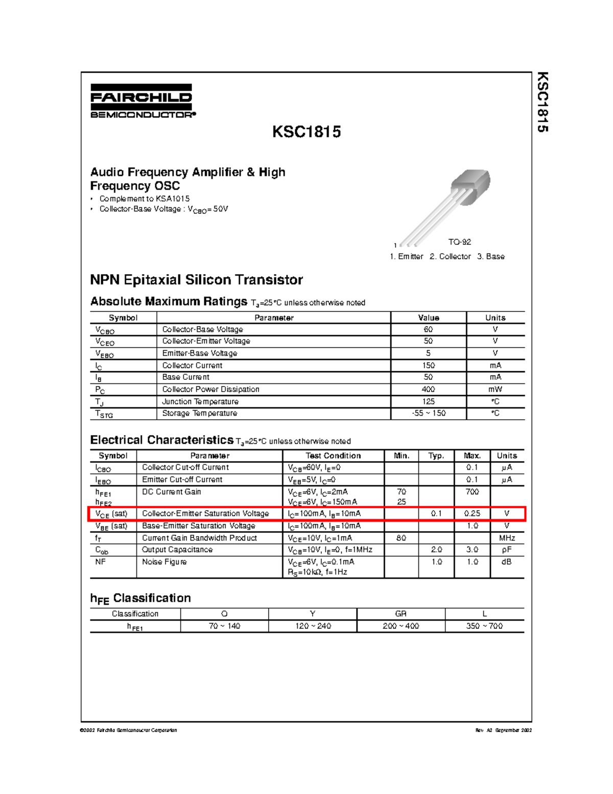 C1815 datasheet ©2002 Fairchild Semiconductor Corporation Rev. A2
