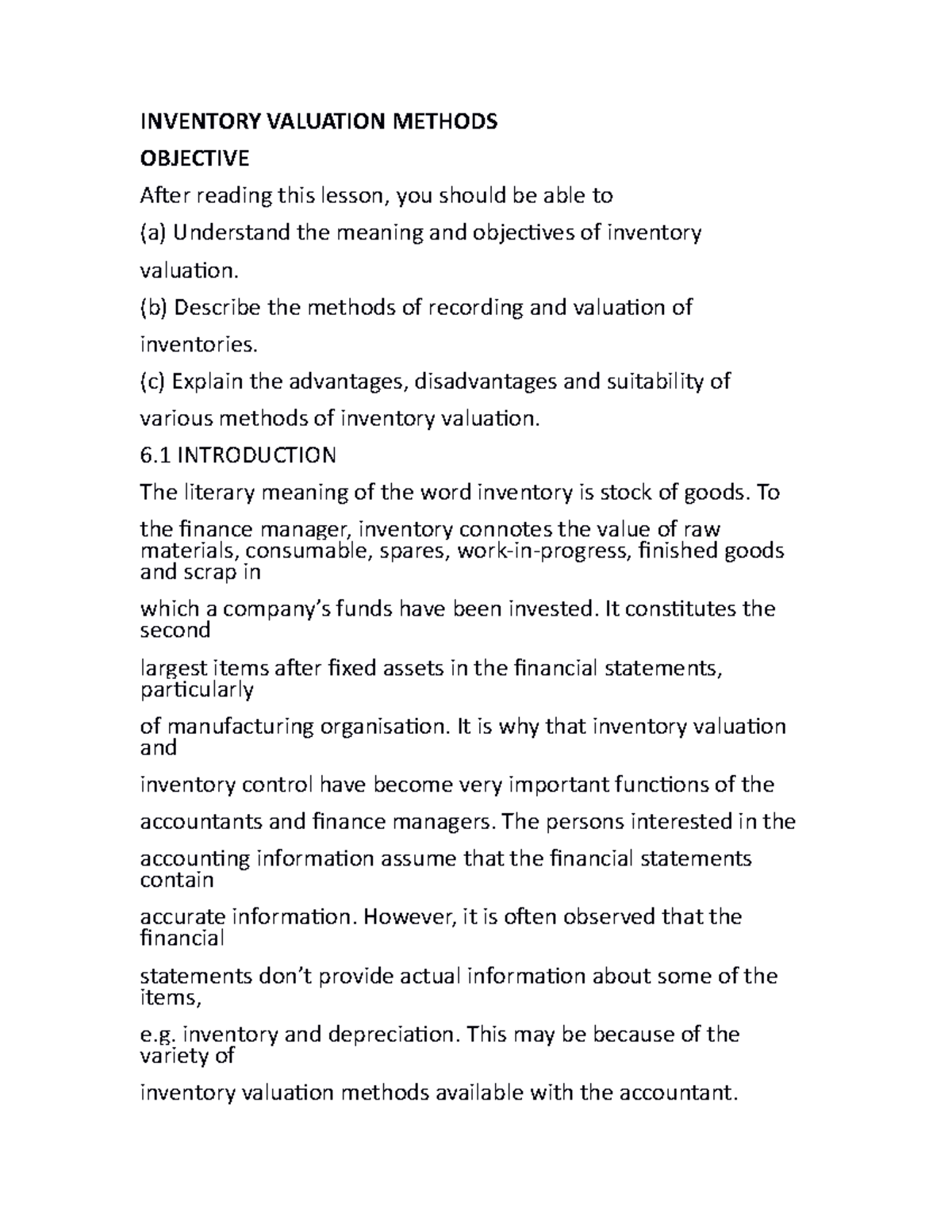 Inventory Valuation Methods Notes - INVENTORY VALUATION METHODS ...