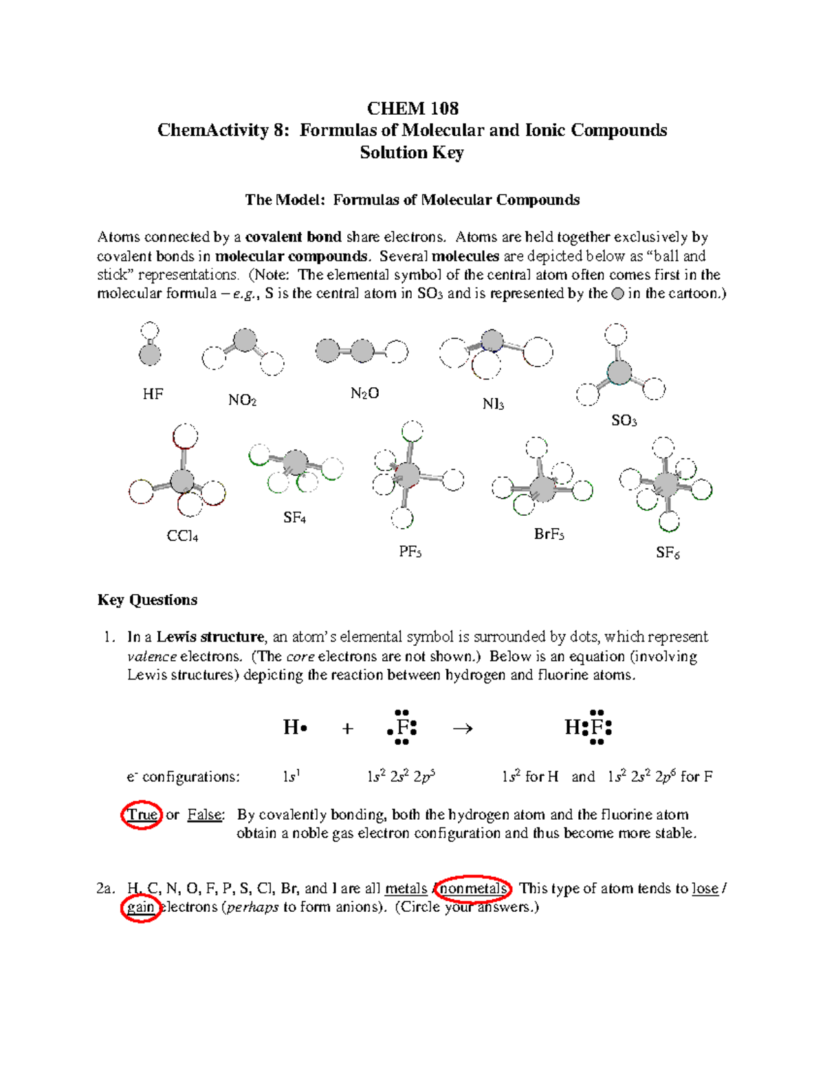 Formulas of Molecular and Ionic Compounds - Atoms are held together ...