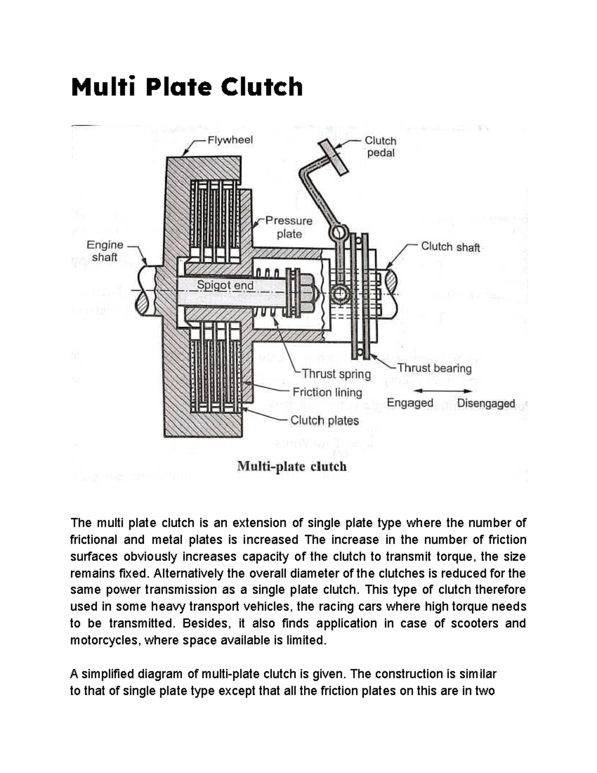 Single Plate Clutch Working, Multi Plate Clutch Working, Types of Clutches