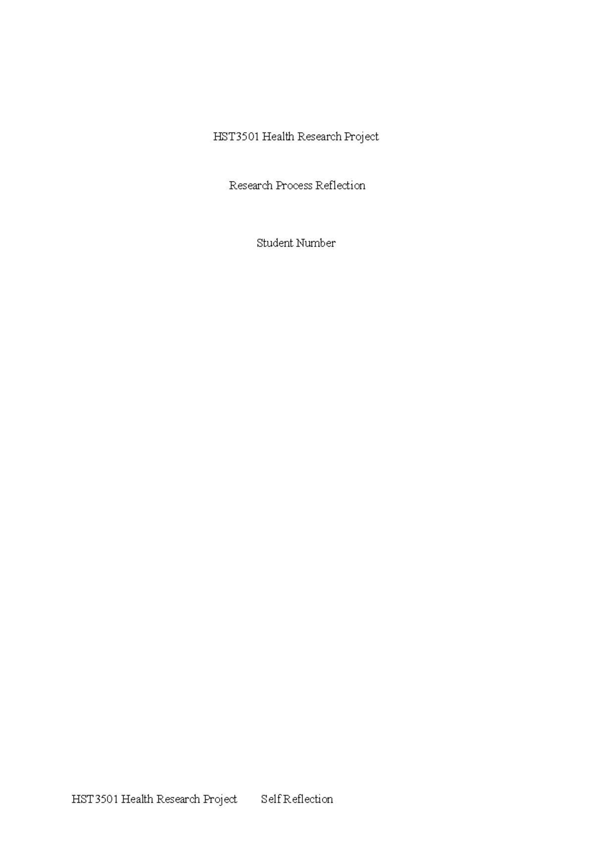 Self Reflection - HST3501 Health Research Project Research Process ...