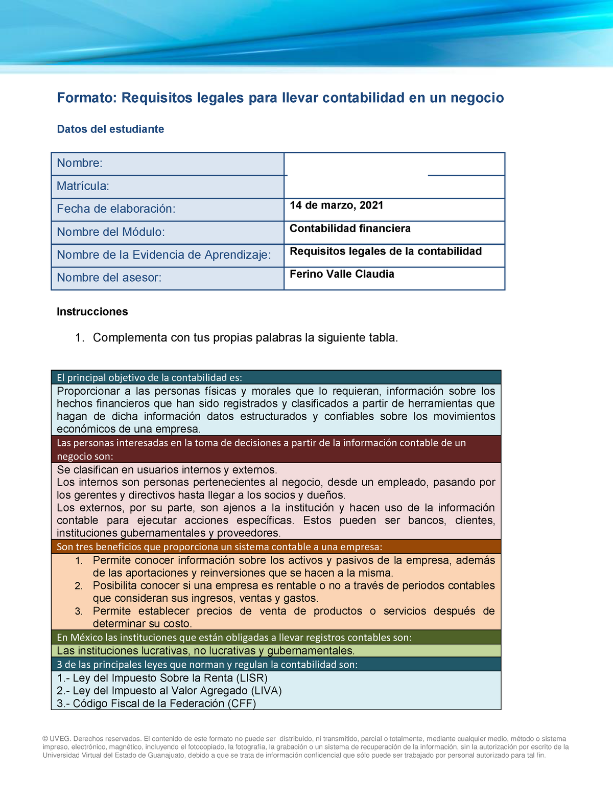 Requisitos Legales De La Contabilidad © Uveg Derechos Reservados El Contenido De Este 8842