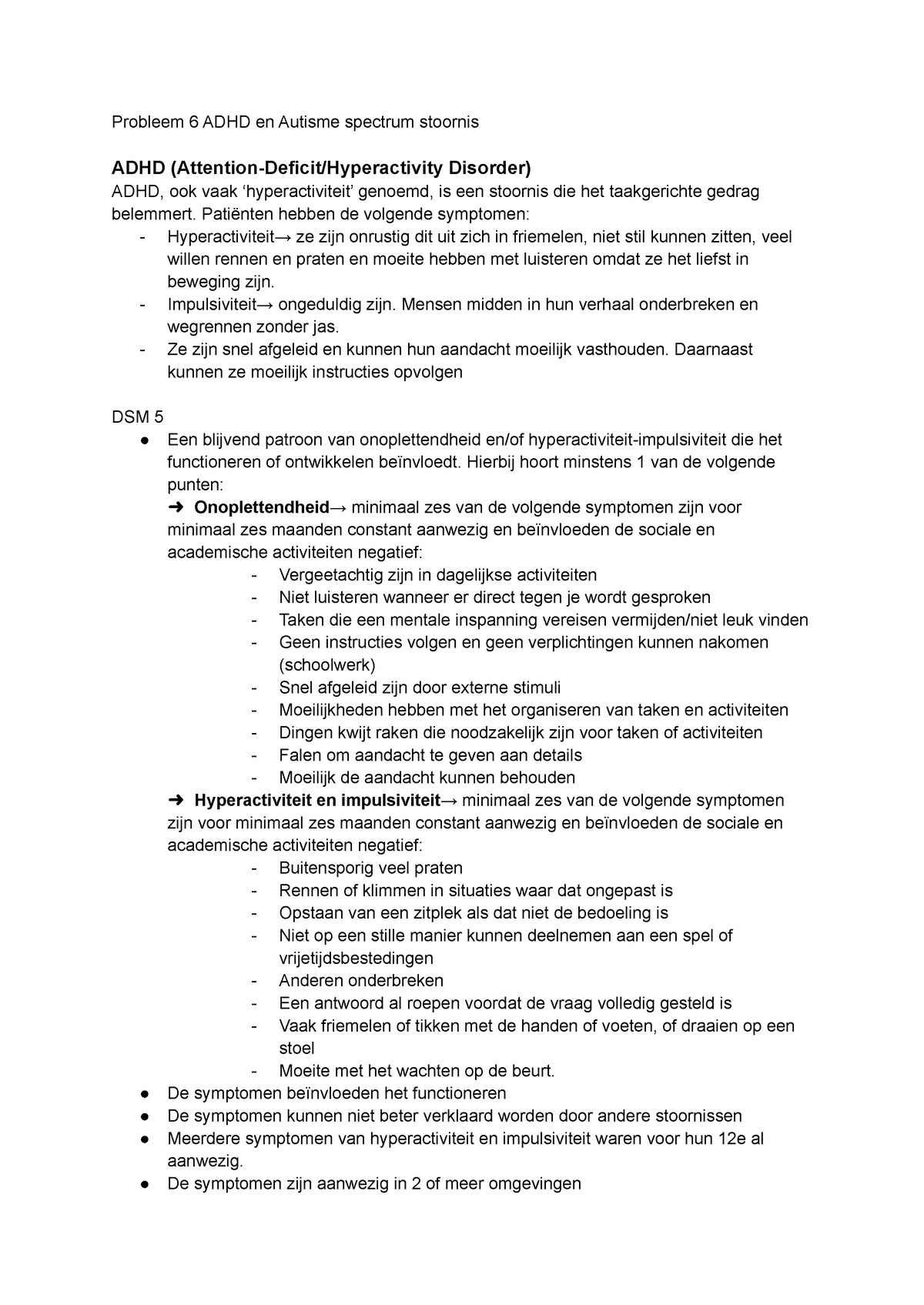 Blok 6 probleem 6 Spectrum stoornissen - Probleem 6 ADHD en Autisme ...