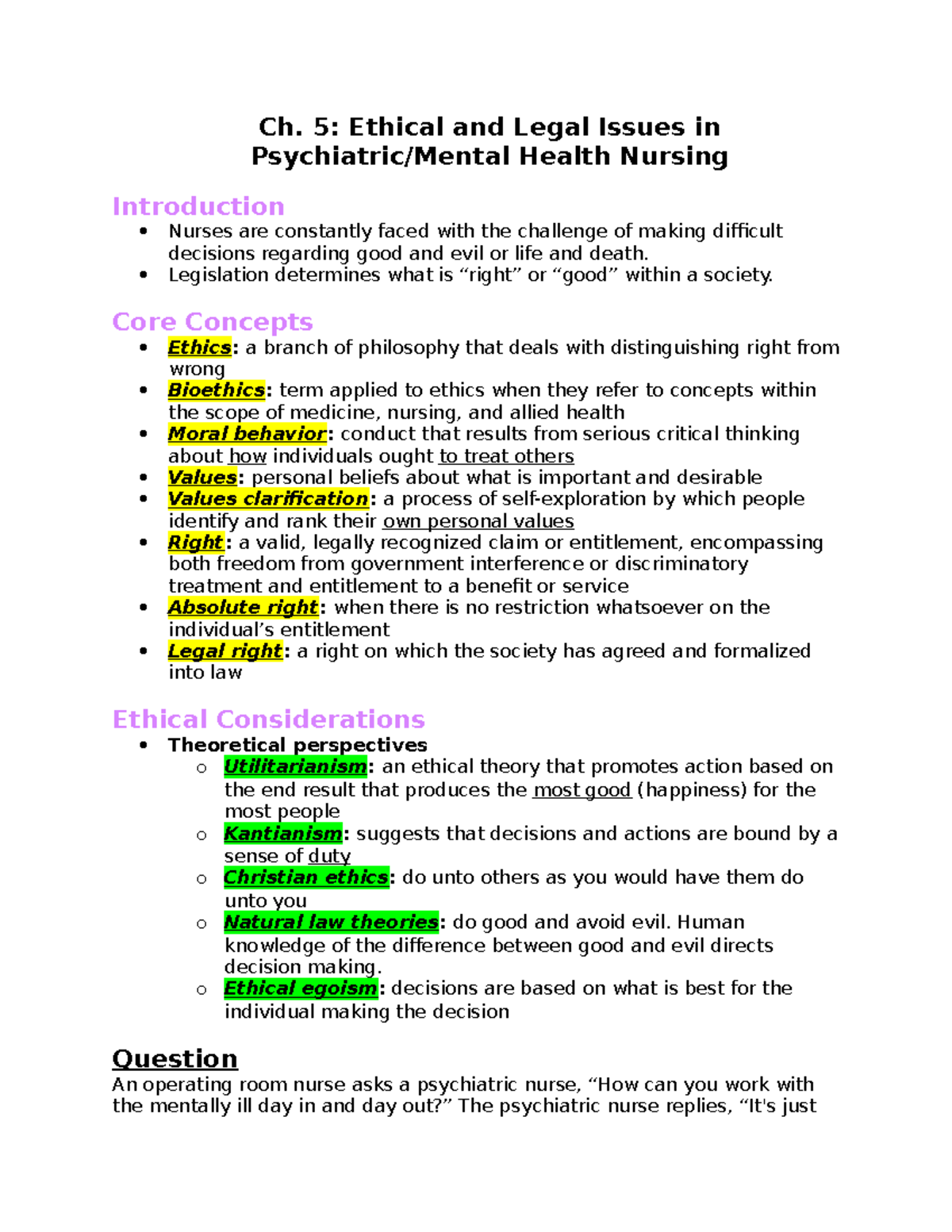 Ch. 5 Ethical and Legal Issues in PsychiatricMental Health Nursing