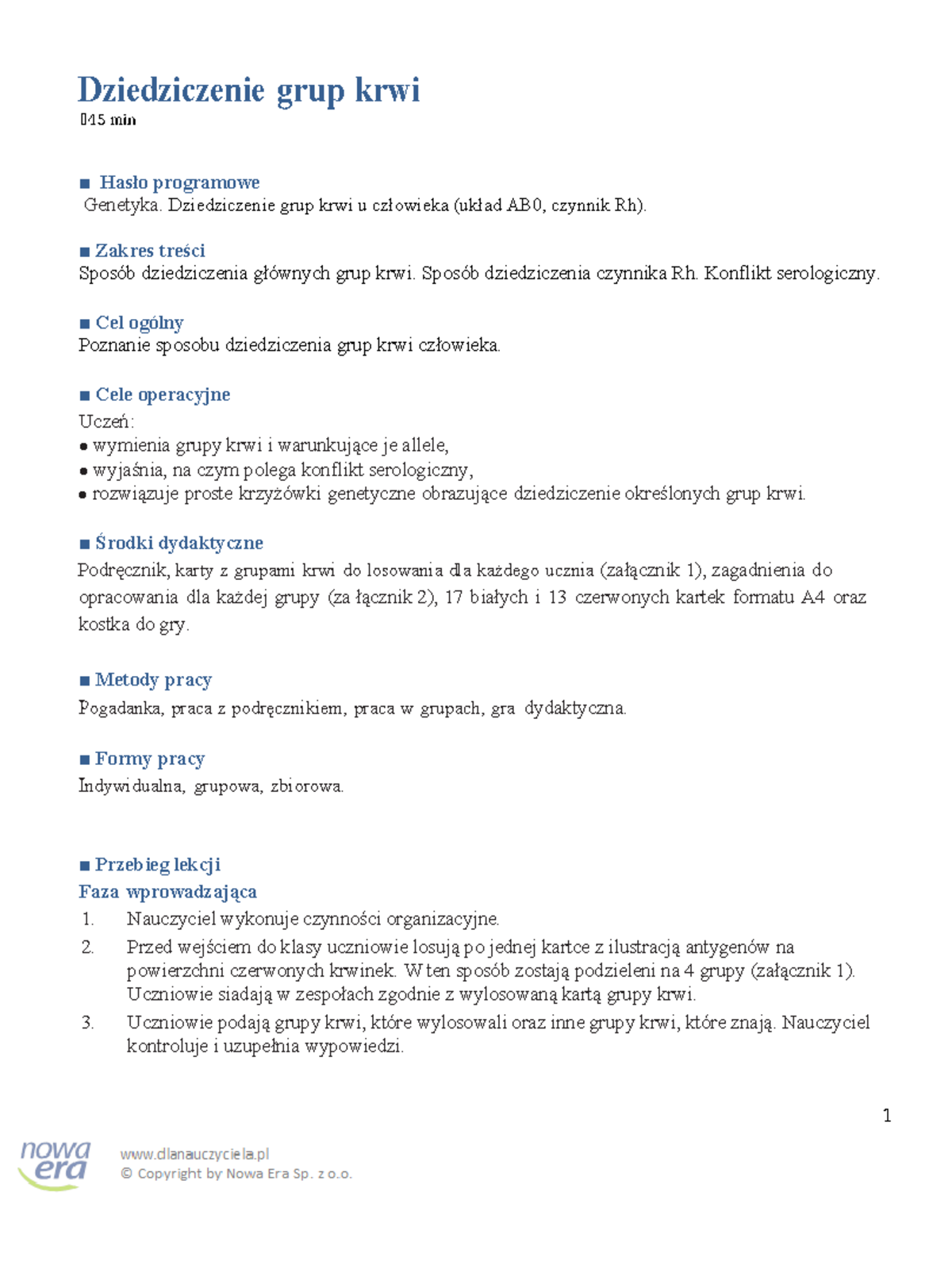 Scenariusz lekcji dziedziczenie grup krwi - Dziedziczenie grup krwi 45