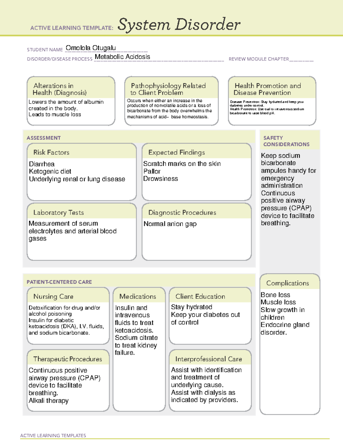 Metabolic acidosis - homework for adult practice - ACTIVE LEARNING ...