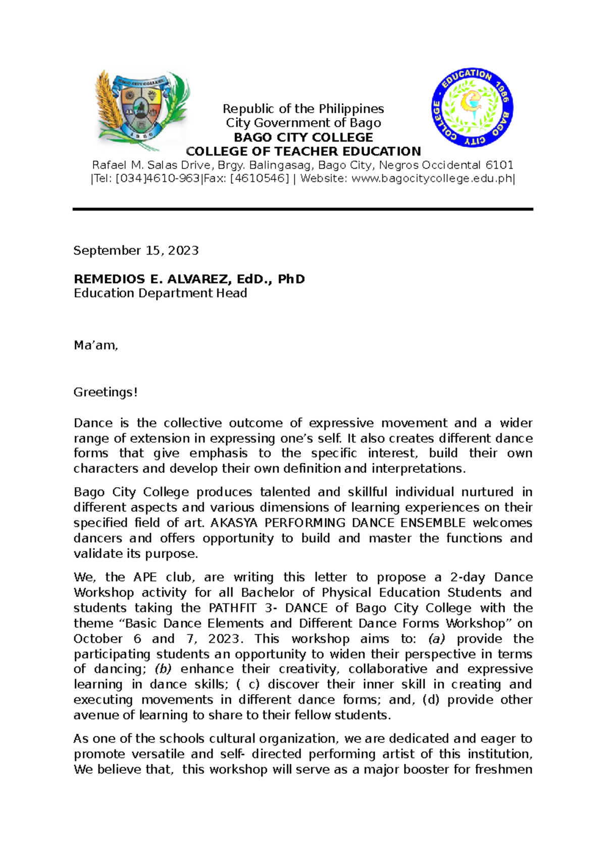 Proposal-for-Workshop - Republic of the Philippines City Government of ...