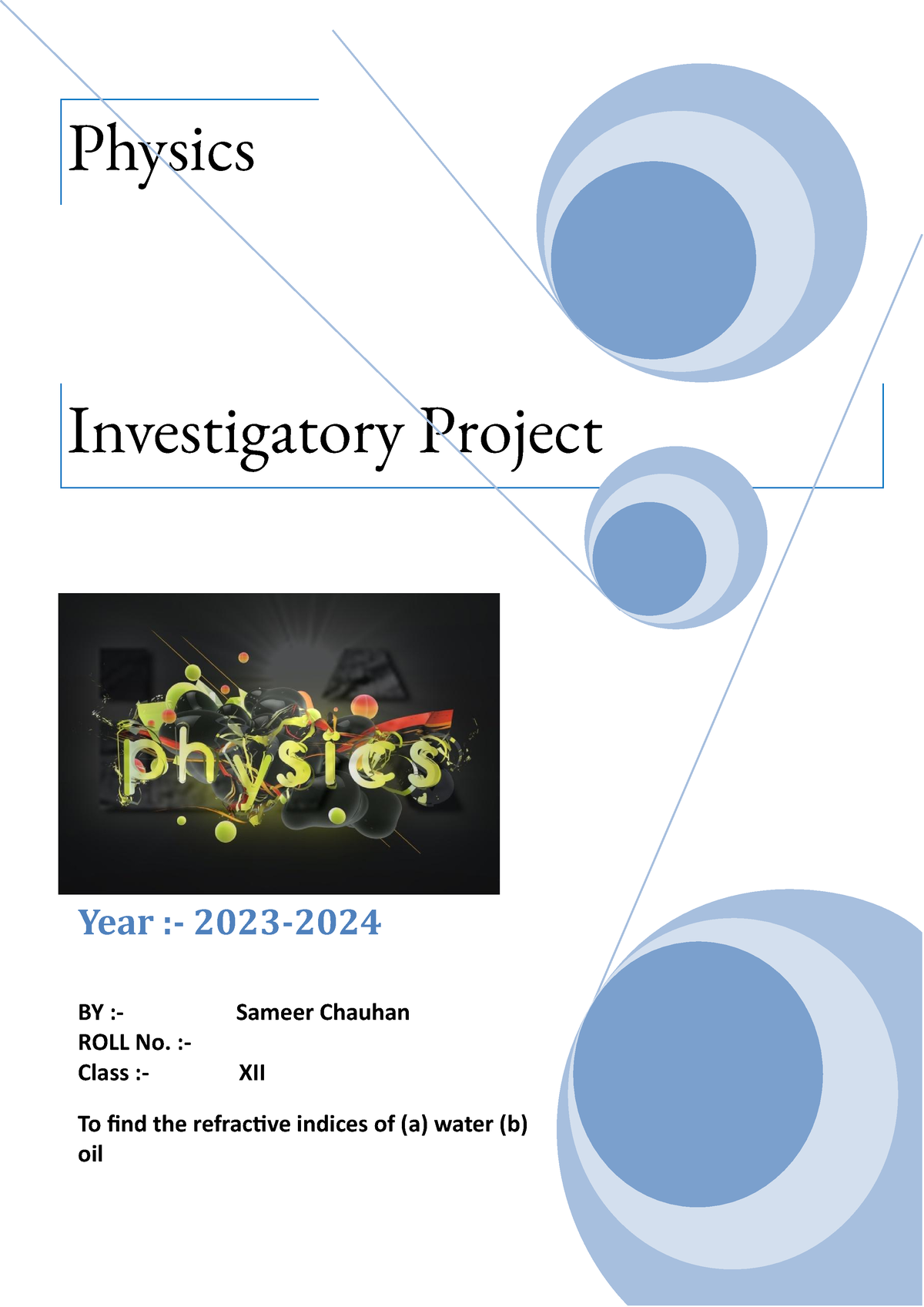 Physics-investigatory To Find The Refractive Indices Of (a) Water (b ...