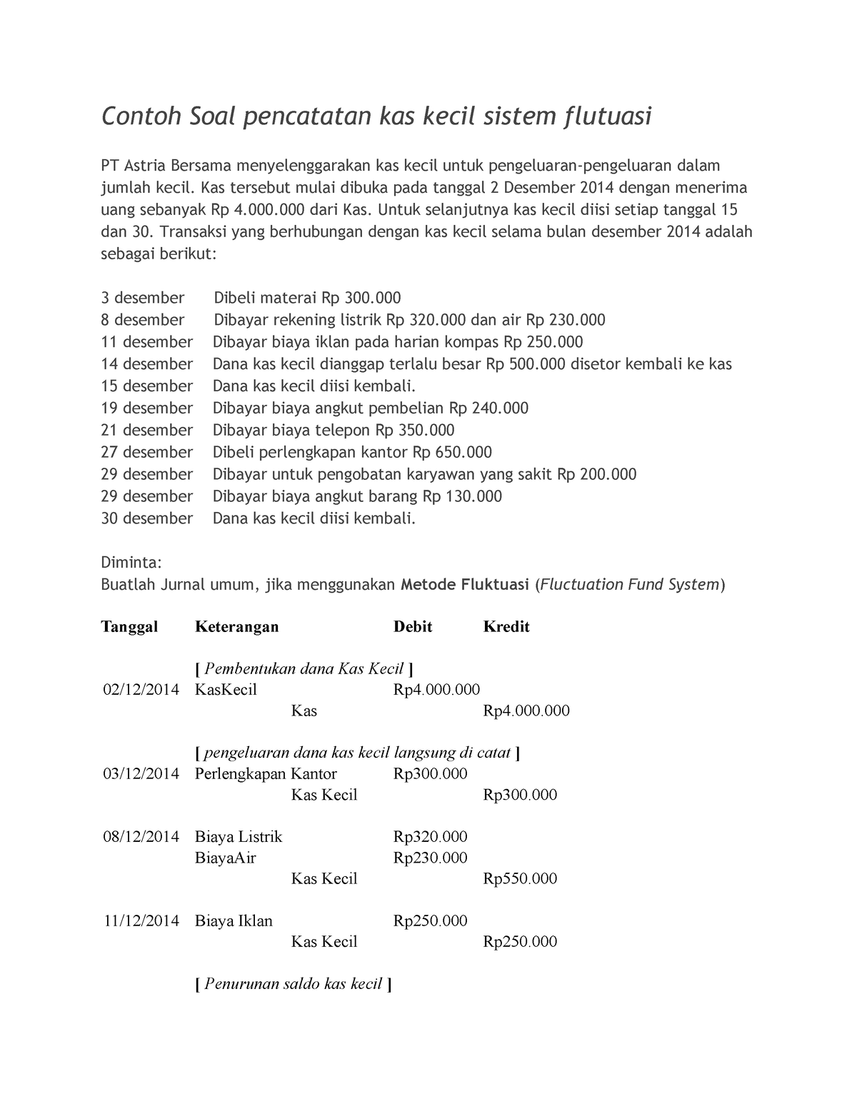 Scribd - Aaa - Contoh Soal Pencatatan Kas Kecil Sistem Flutuasi PT ...