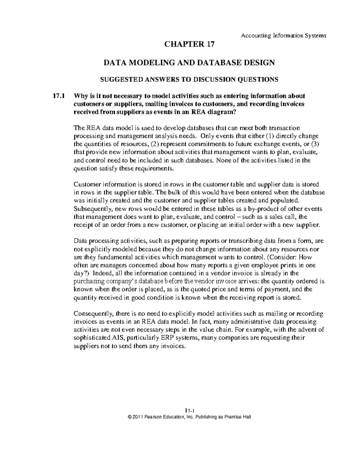 Solution Manual Accounting Information Systems 12th Edition Romney And Steinbart Ch17 Studocu