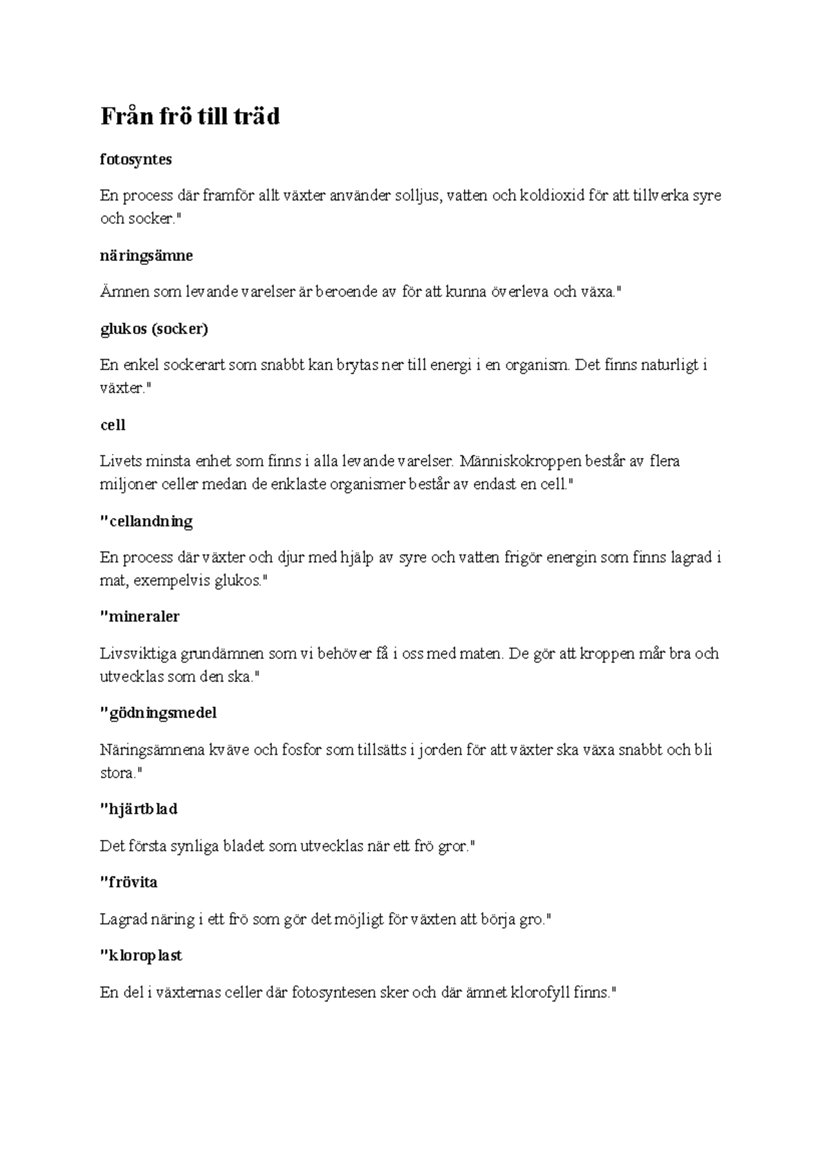 Växter och Svampar Ordlista - Från frö till träd fotosyntes En process ...
