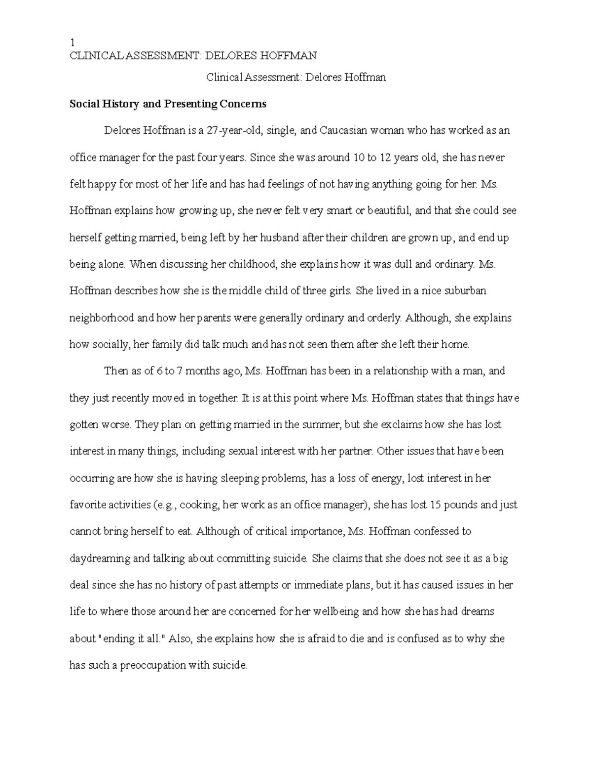 Clinical Assessment Paper TURN IN - CLINICAL ASSESSMENT: DELORES ...
