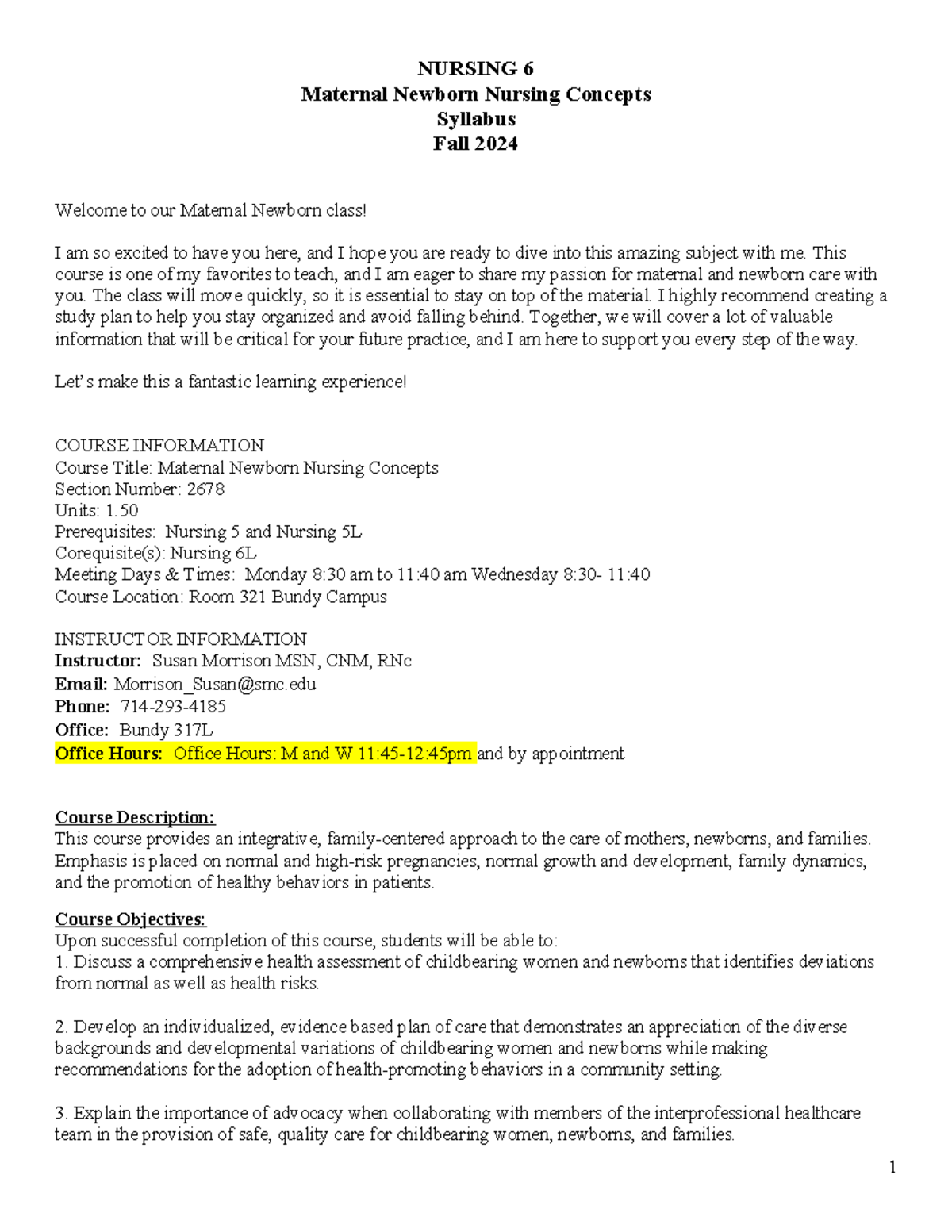 Syllabus+ Nursing+6+Fall+2024 - NURSING 6 Maternal Newborn Nursing ...