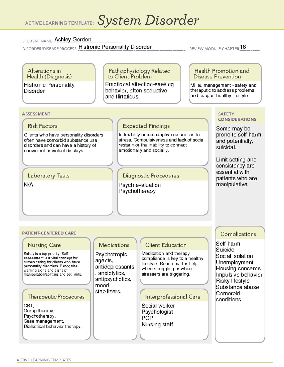 System disorder histronic personality disorder - ACTIVE LEARNING ...